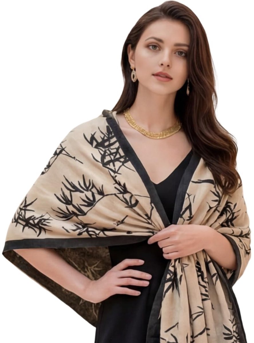 Omgoods - Dames Cashmere Sjaal 185 x 65 cm in Wit en Grijs