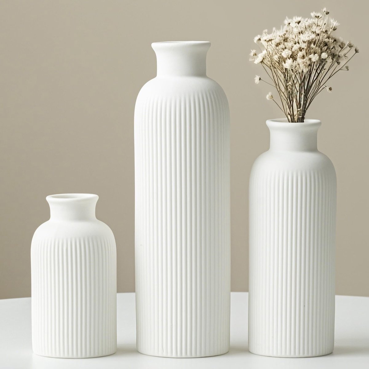 Omgoods - Set van 3 Keramische Vazen voor Bloemen in Oranje, Geel en Wit