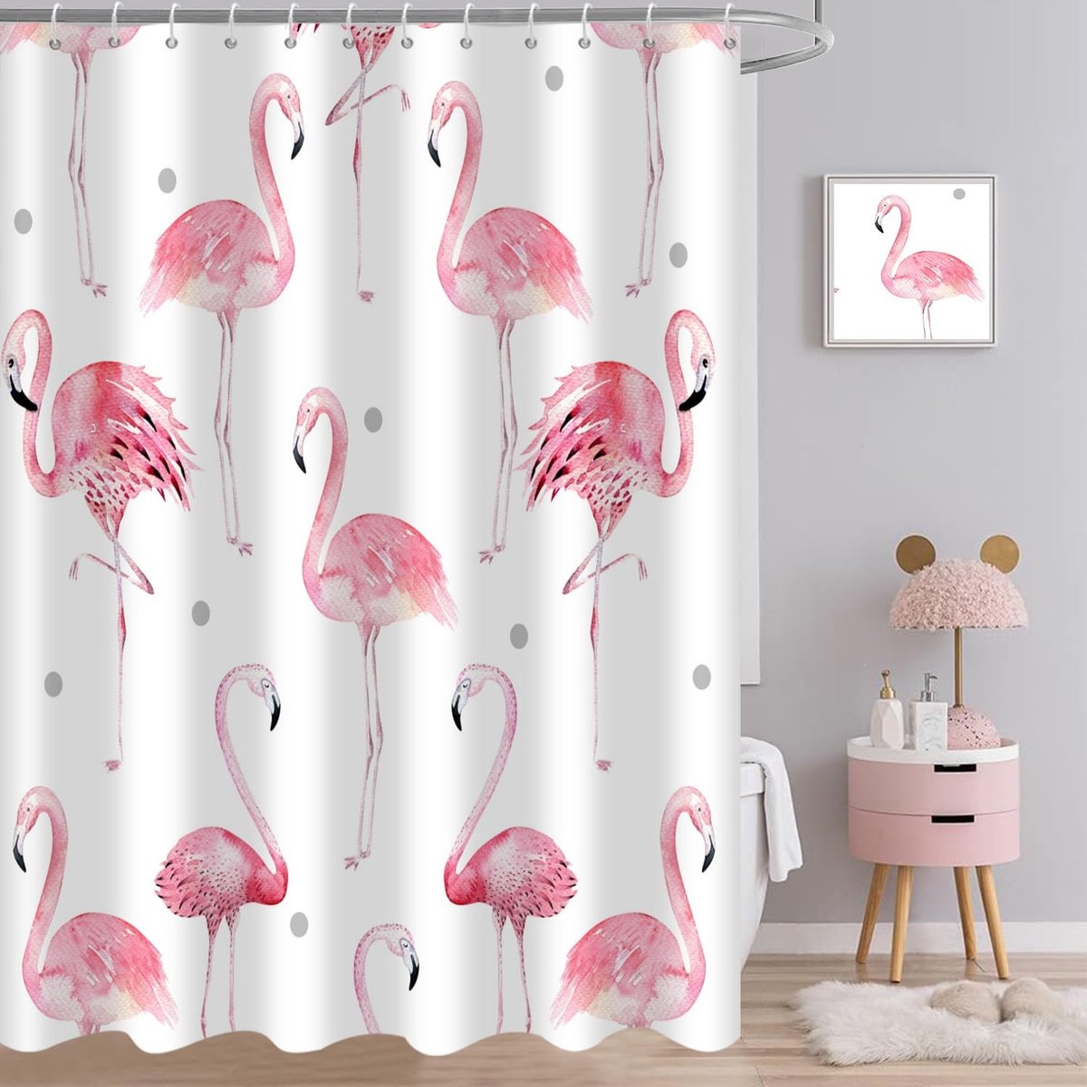 Omgoods - Douchegordijn 180x200 cm - Roze Flamingo, Waterdicht en Schimmelbestendig