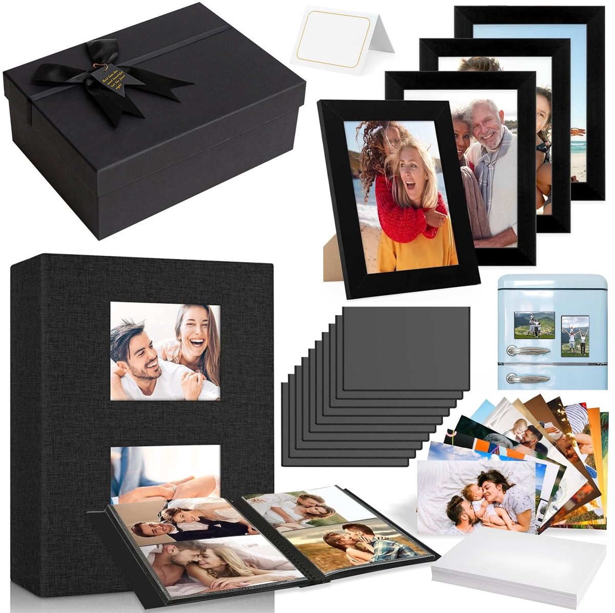 Omgoods - Fotoalbum en Fotolijst Geschenkset voor 200 Foto's in Zwart