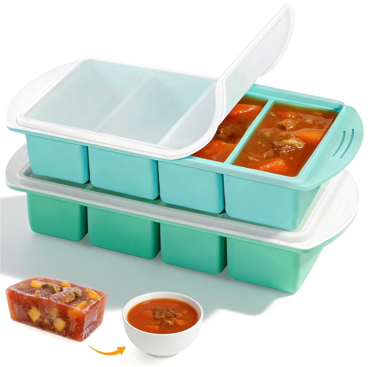 Omgoods - Set van 2 Siliconen Diepvriesmallen met Deksel - Voor Soep en Bouillon