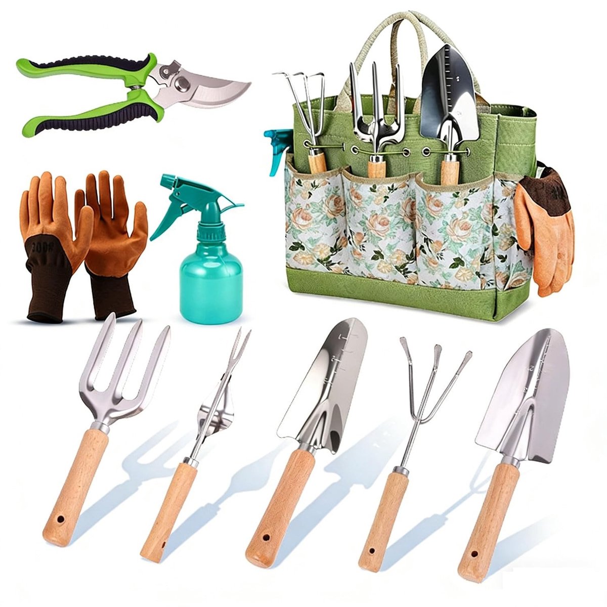 Omgoods - 9-delige Tuingereedschapsset met Houten Handgrepen
