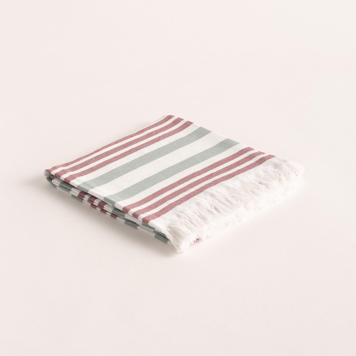 Omgoods - Mediterrane Fouta Strandlaken met Franjes in Groen/Bordeaux