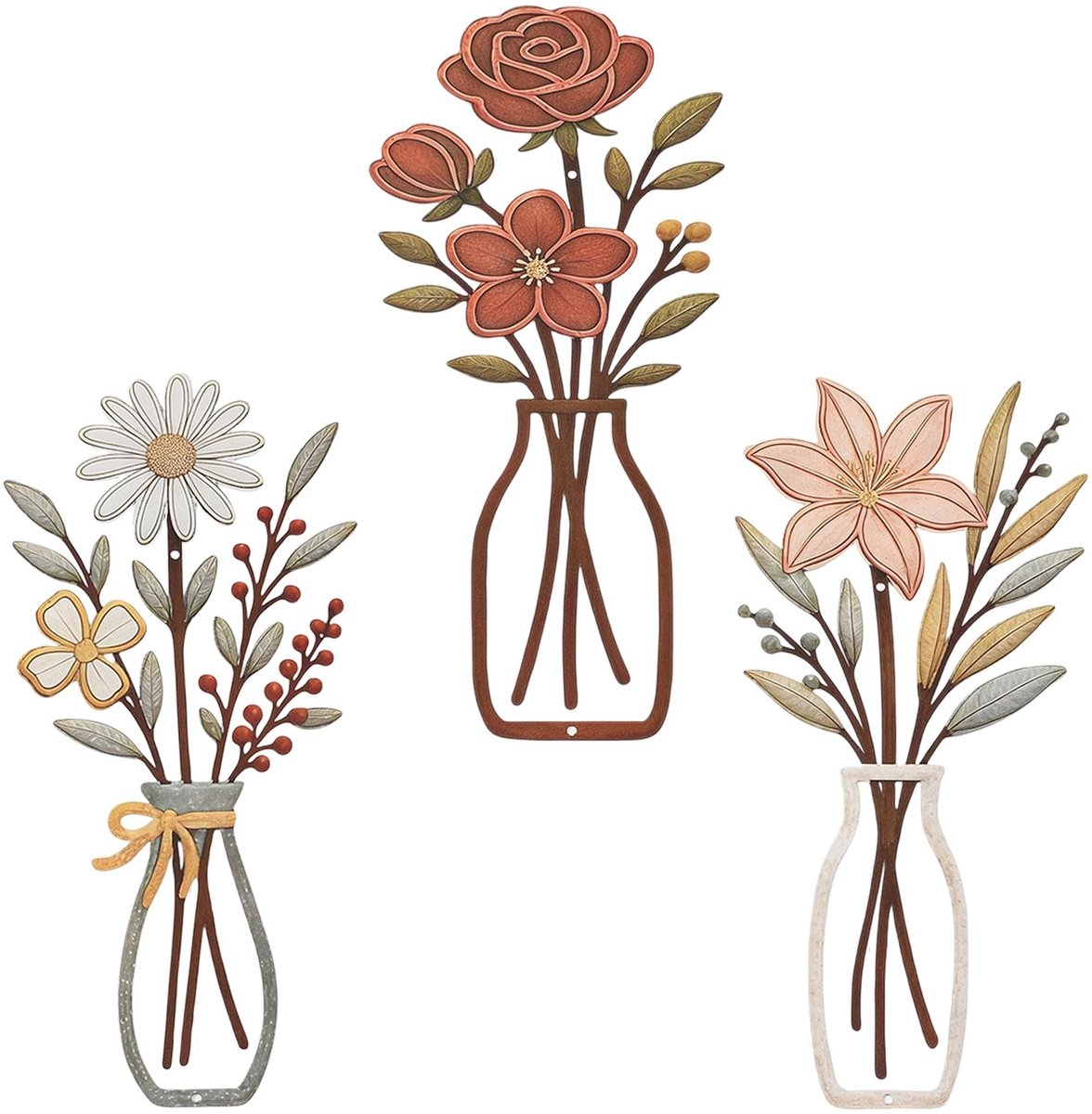Omgoods - 3 Stuks Metalen Bloemen Wanddecoratie voor Binnen en Buiten