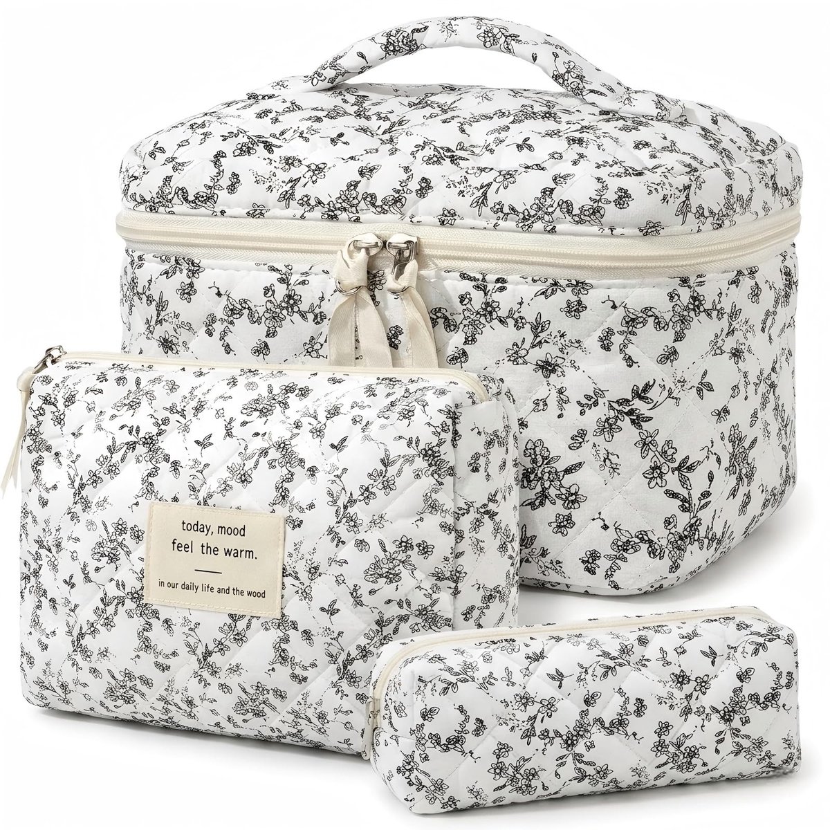 Omgoods - Set van 3 Make-uptassen met Bloemenpatroon - Organizer voor Dames