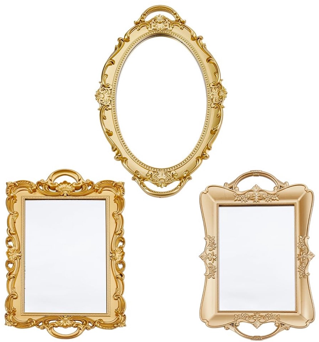 Omgoods - Set van 3 Vintage Gouden Spiegels voor Make-uptafel en Decoratie