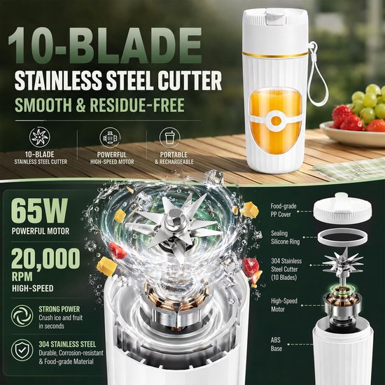Omgoods - Draagbare Blender 400ml met 10 Roestvrijstalen Messen van Omgoods — afbeelding 2