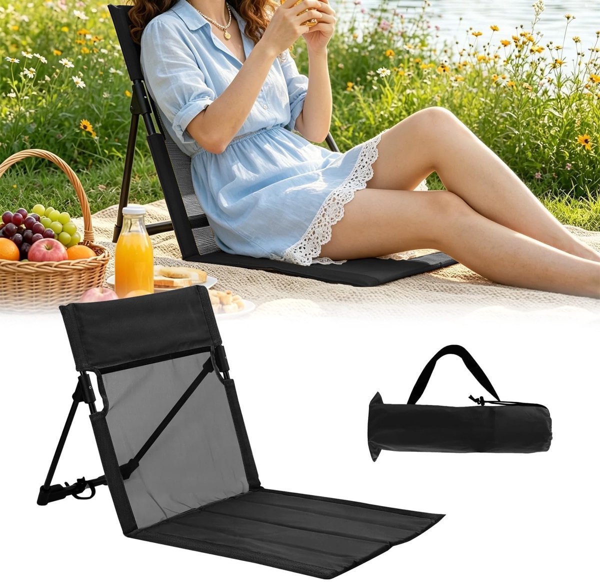 Omgoods - Vouwbare Strandmat met Rugsteun voor Buiten