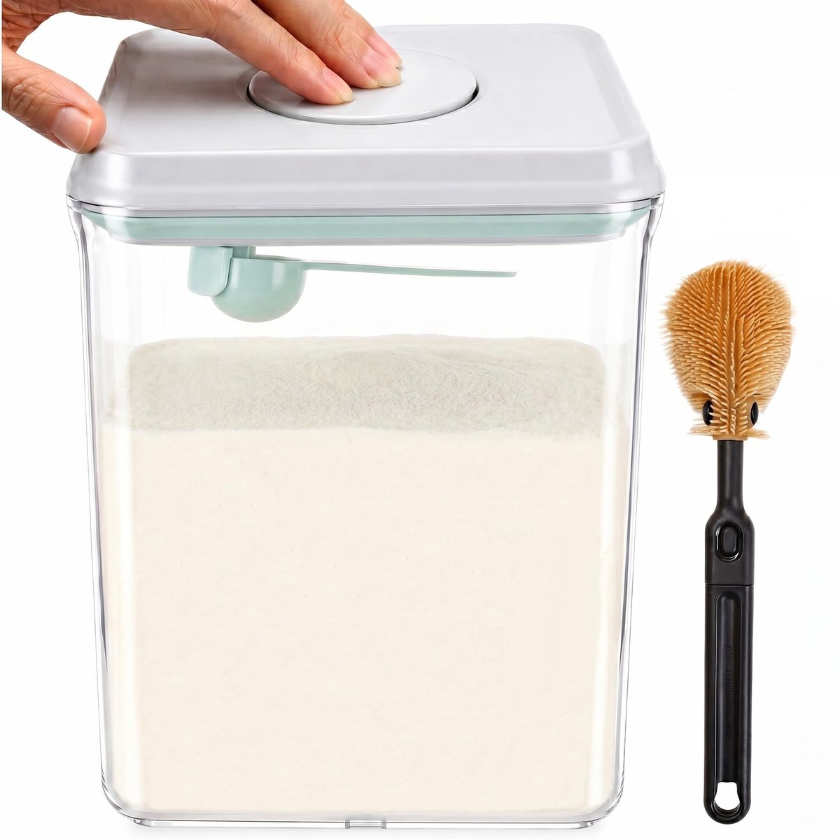 Omgoods - Grote Melkpoedercontainer met Lepel en Borstel