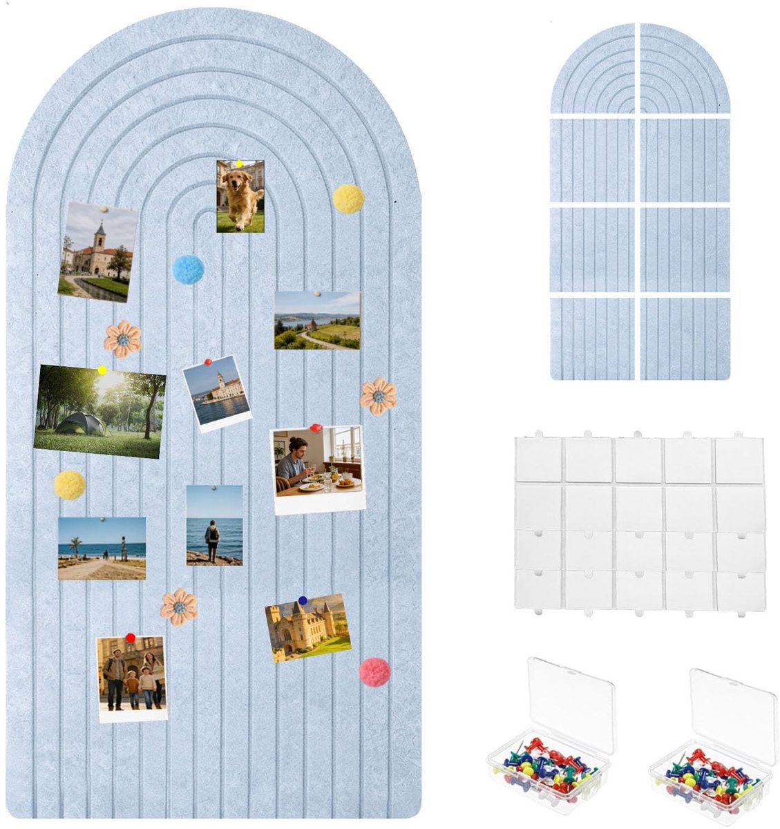 Omgoods - Vilten prikbord 120 x 60 cm - Zelfklevend en samensteekbaar in hemelsblauw