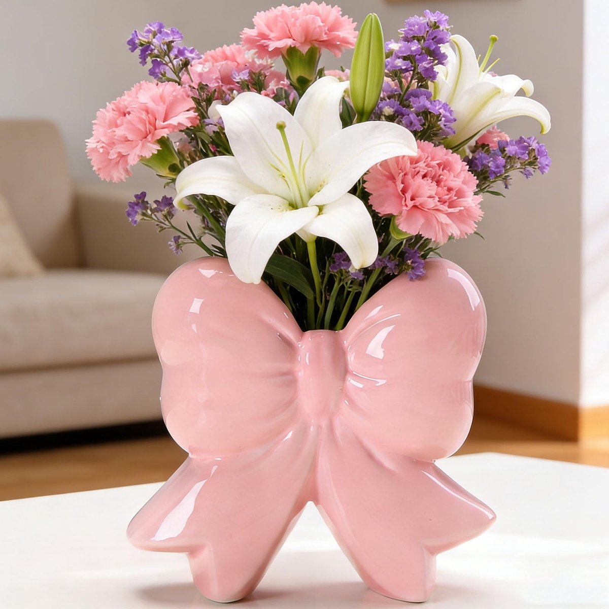 Omgoods - Roze Keramische Vaas met Strik voor Tafeldecoratie