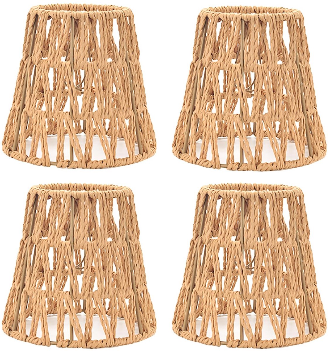 Omgoods - Set van 4 Boho Rieten Lampenkappen