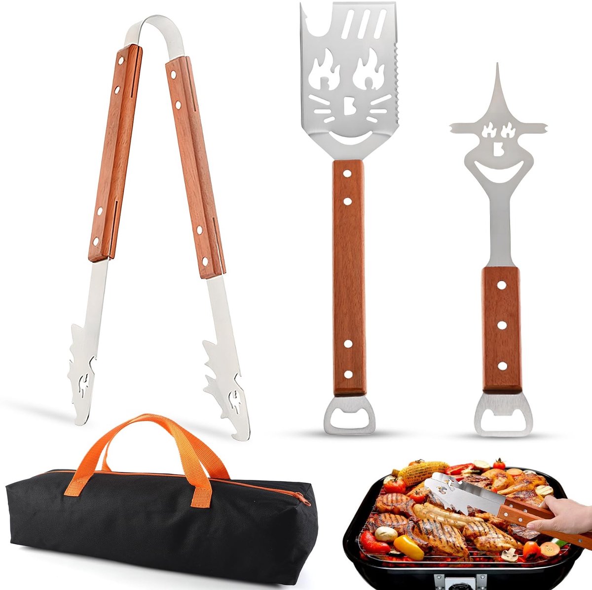 Omgoods - Multifunctionele Grillset met Houten Handvat voor Barbecue