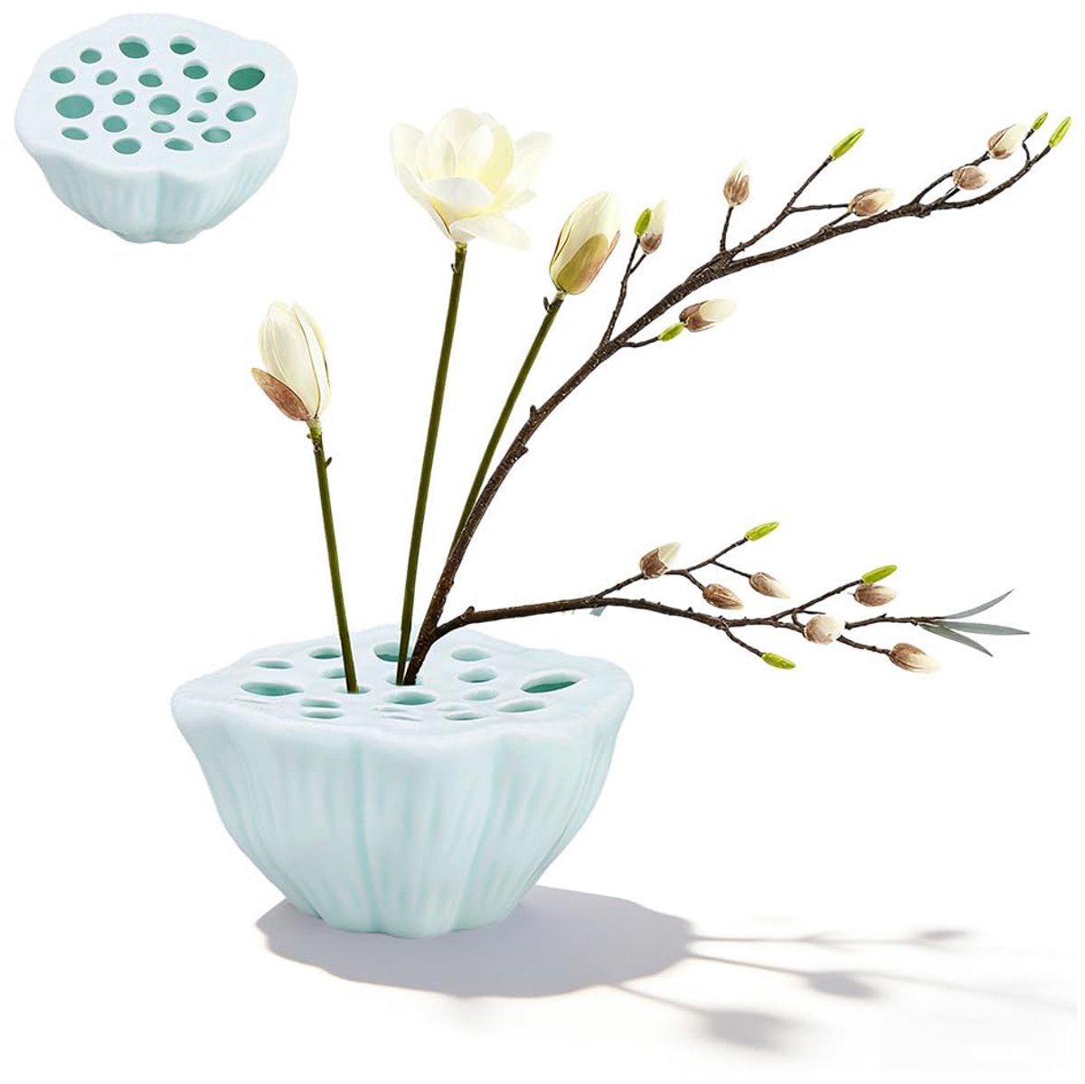 Omgoods - Keramische Kikker Bloemenvazen Lotus Peul - 14 cm Decoratieve Vaas voor Bloemstukken