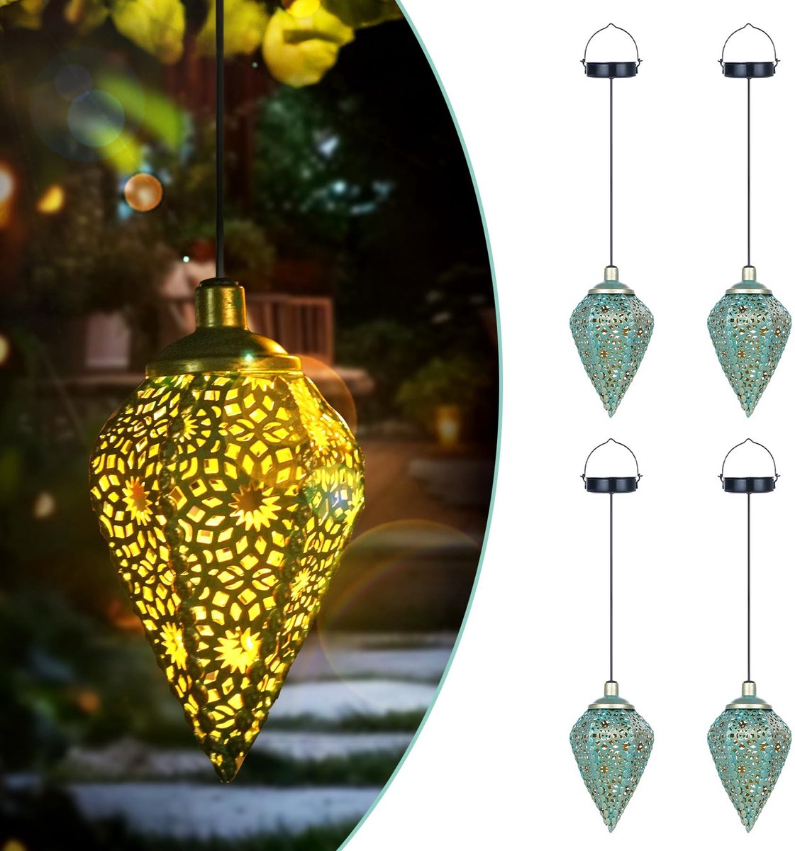 Omgoods - Set van 4 Buitenhanging Solar Lantaarns met LED Verlichting