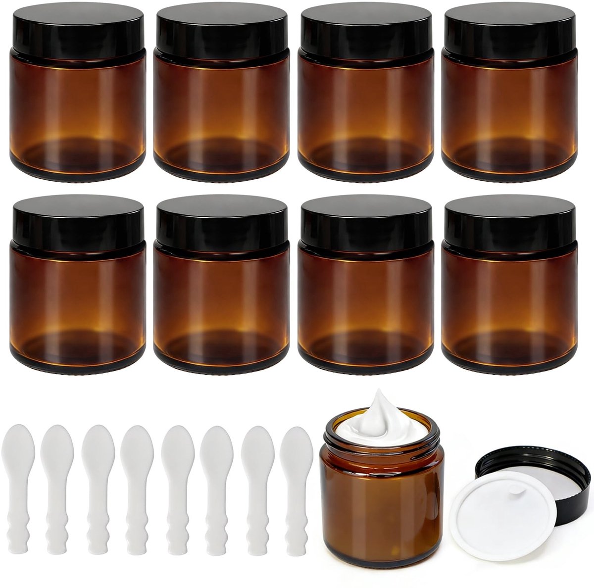 Omgoods - Set van 8 Bruine Glazen Potten met Deksel 100 ml