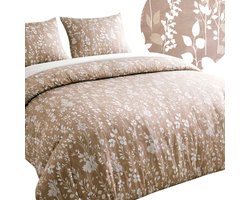 Darymex Satynlove Dekbedovertrek 180x200 cm - Beige / Natuurtinten - Bloemen & Botanisch Motief - 100% Katoen-Satijn (120 g/m²) - Tweepersoons - Met Ritssluiting - OEKO-TEX® - Met 2 Kussenslopen 70x80 cm