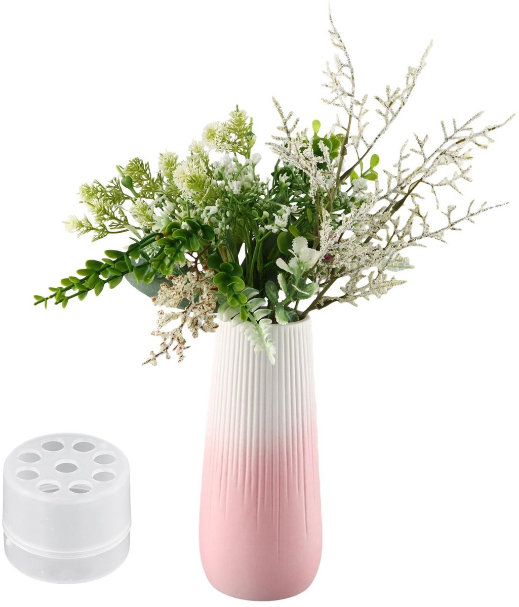 Omgoods - Rosa Degradé Keramische Vaas, Decoratieve Bloemenvaas, 20 cm