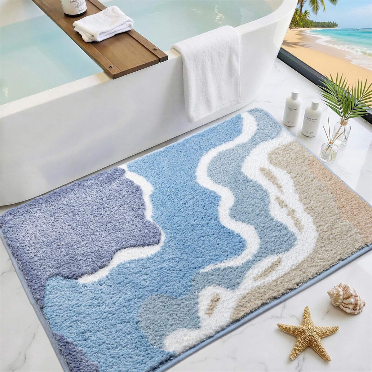 Omgoods - Badmat met Strandpatroon, Antislip en Zacht, 40 x 60 cm