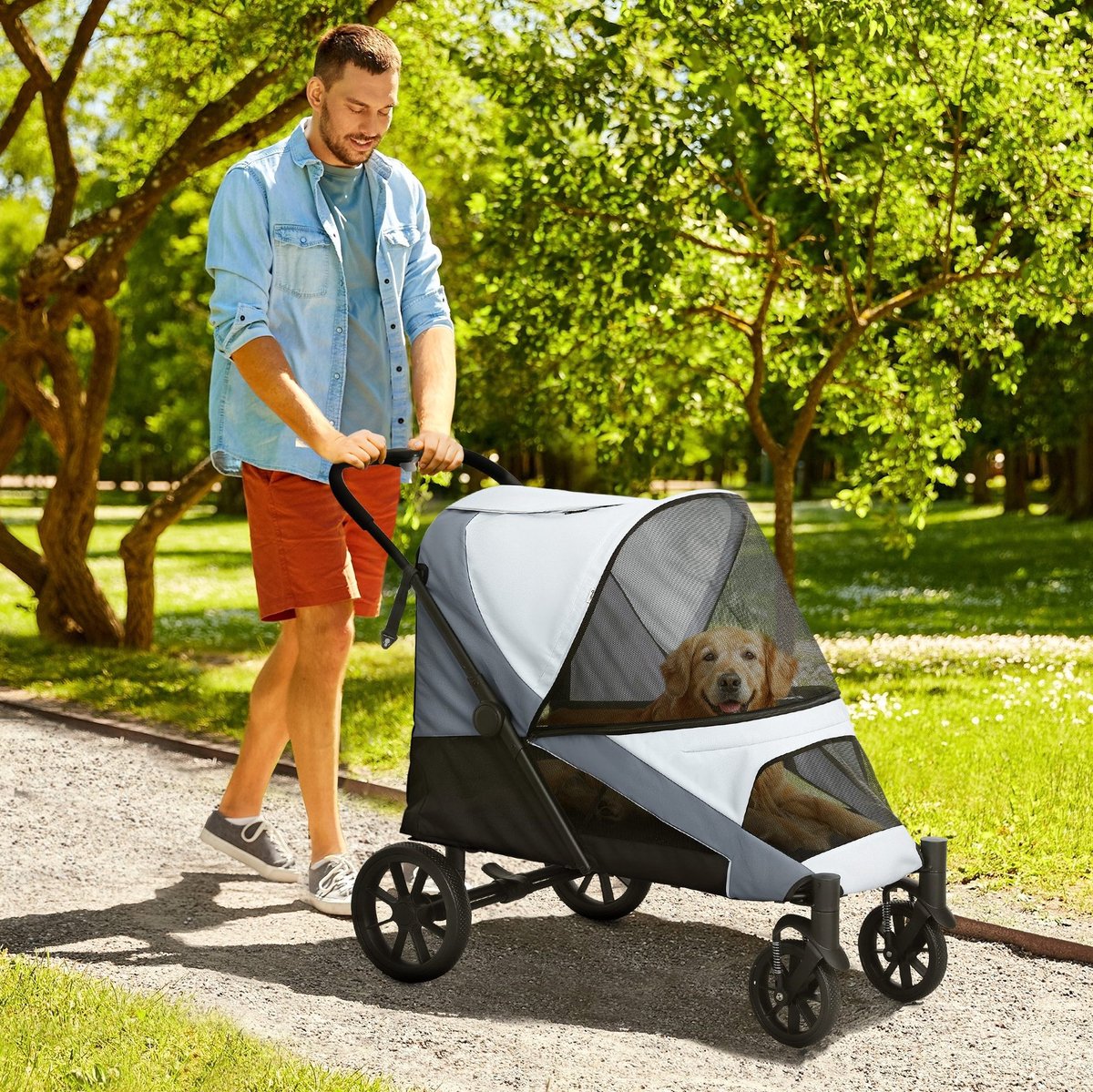 COVREO Hondenbuggy 124x67x100 cm grijs, polyester opvouwbaar tot 30 kg