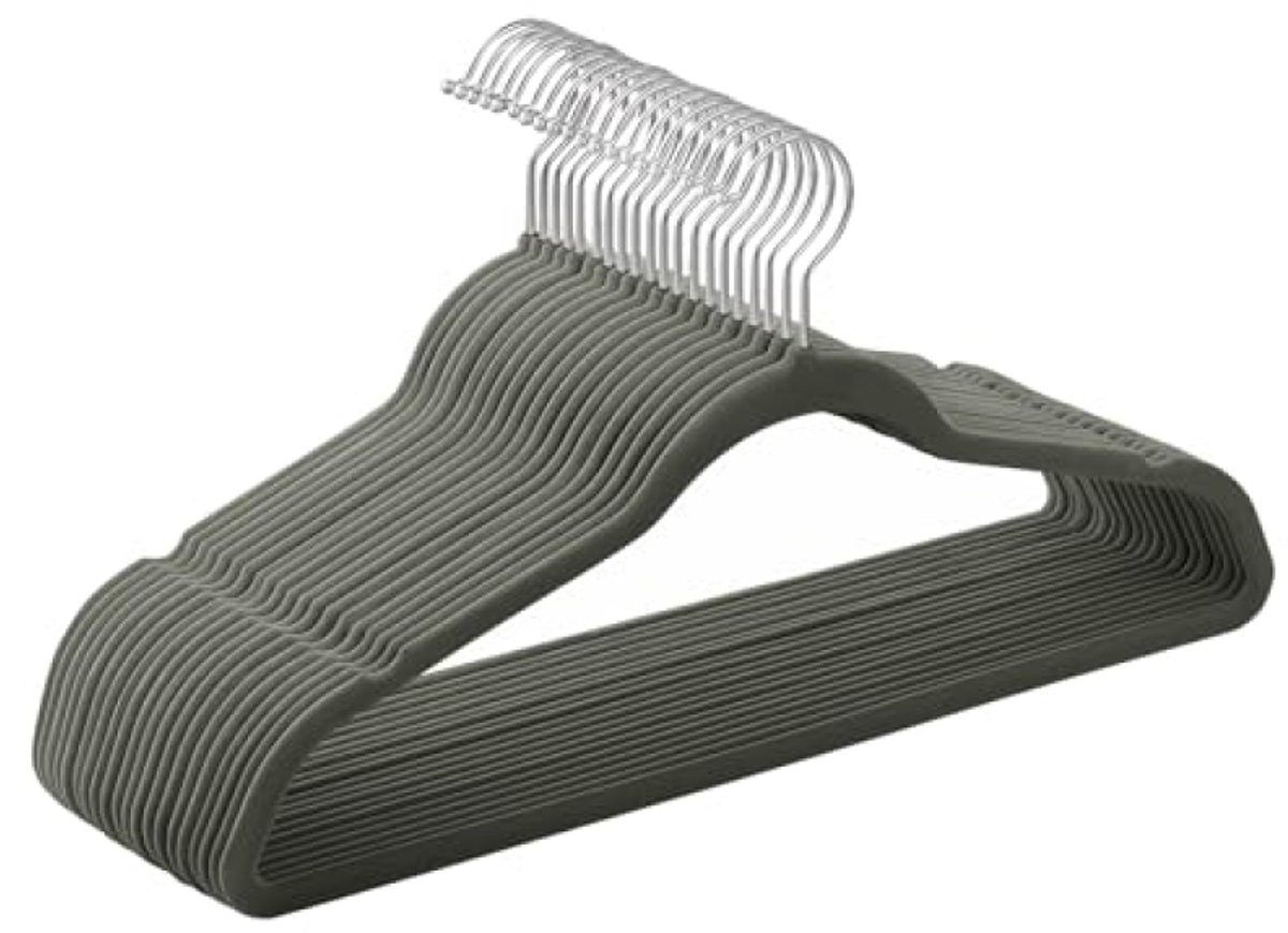 Huis Geluk Set van 20 fluwelen hangers, 41,5 cm breed, ruimtebesparend, hoge belastbaarheid, met 360° draaibare haken, voor jassen, overhemden, pakken, zilver en grijs