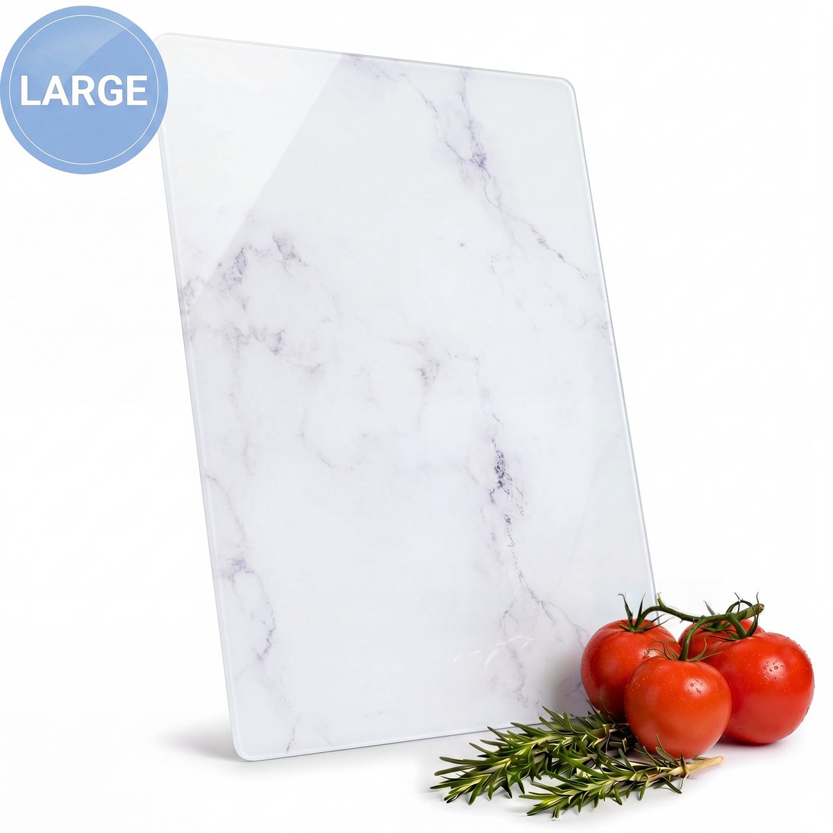 Glazen Snijplank Groot - Gehard Glas - Kras- en Hittebestendig - Antislip Voetjes - Hygiënisch - Ook als Serveerplank en Dienblad - Neemt Geen Geuren, Kleuren of Vocht Op - Marmerlook - Keuken - 40 x 30 x 0,7 cm - Wit - Löwenthal