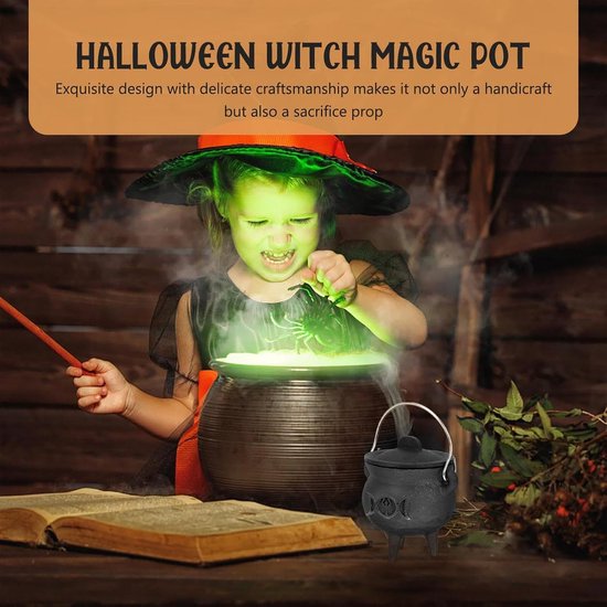 Halloween Ketel - Heksenketel Gietijzeren Ketel - Decoratie en Rituelen - Met Deksel en Handgreep — afbeelding 4