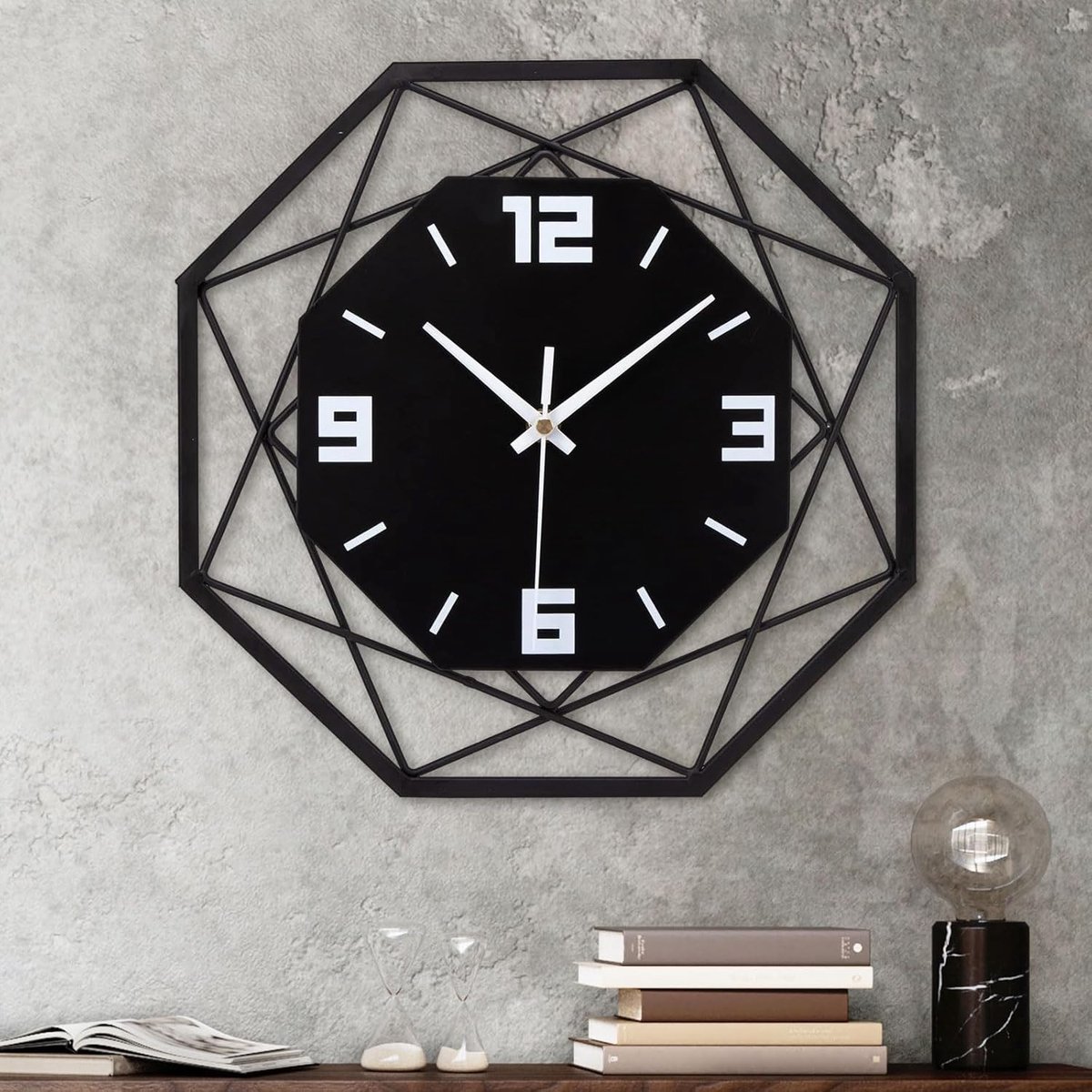 Wandklok metalen keukenklok 30 cm moderne stille niet-tikkende zwarte klok skelet ontwerp voor woonkamer, slaapkamer, kantoor