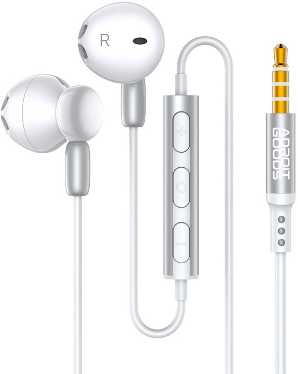 AdroitGoods 3,5mm Jack Oortelefoons met Microfoon & HiFi Stereo Geluid – Oordopjes/Oortjes - Compatibel met 3,5mm audioapparaten - Wit