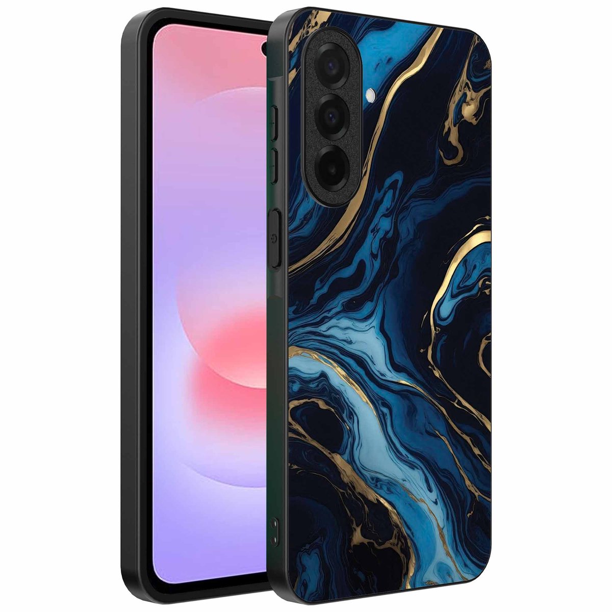 Geschikt voor Samsung Galaxy A37 Telefoonhoesje met marmer opdruk - TPU backcover case gold blue marble design - Goud Blauw - Smartphonica geschikt voor Samsung Galaxy A37