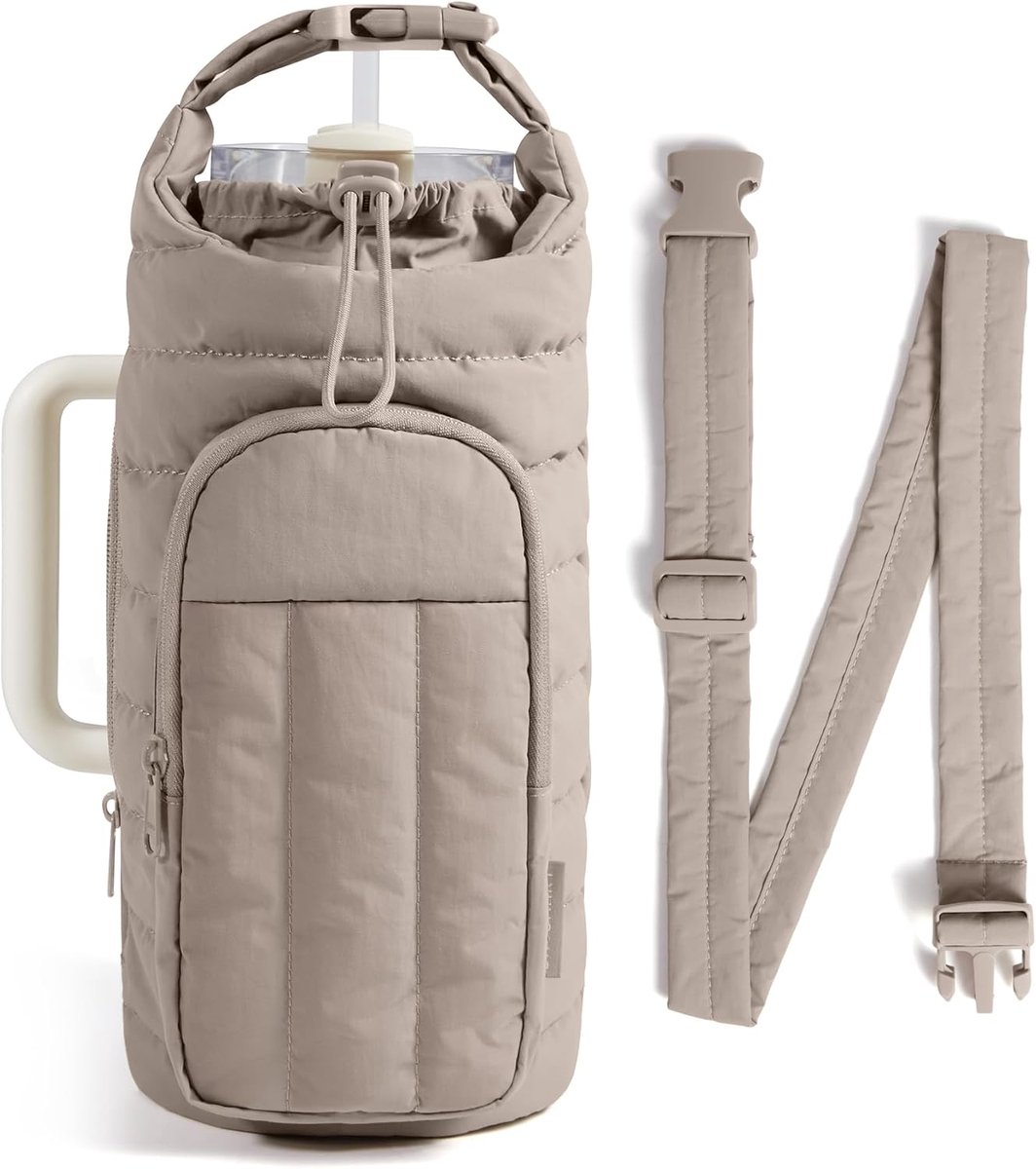 Magnetische waterfleshouder van 1,2 liter met riem, crossbodytas, sportaccessoire voor dames, magnetisch of klassiek ontwerp, lichtgewicht drinkbekerhouder, gewatteerde crossbodytas-Bruin