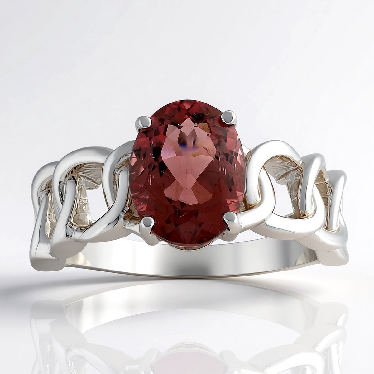 Cavill - 925 Zilveren Ring met 1,53 ct Rode Apatiet - Ovale Edelsteen uit Brazilië - Elegante Moderne Ring Dames - Zilveren Sieraden