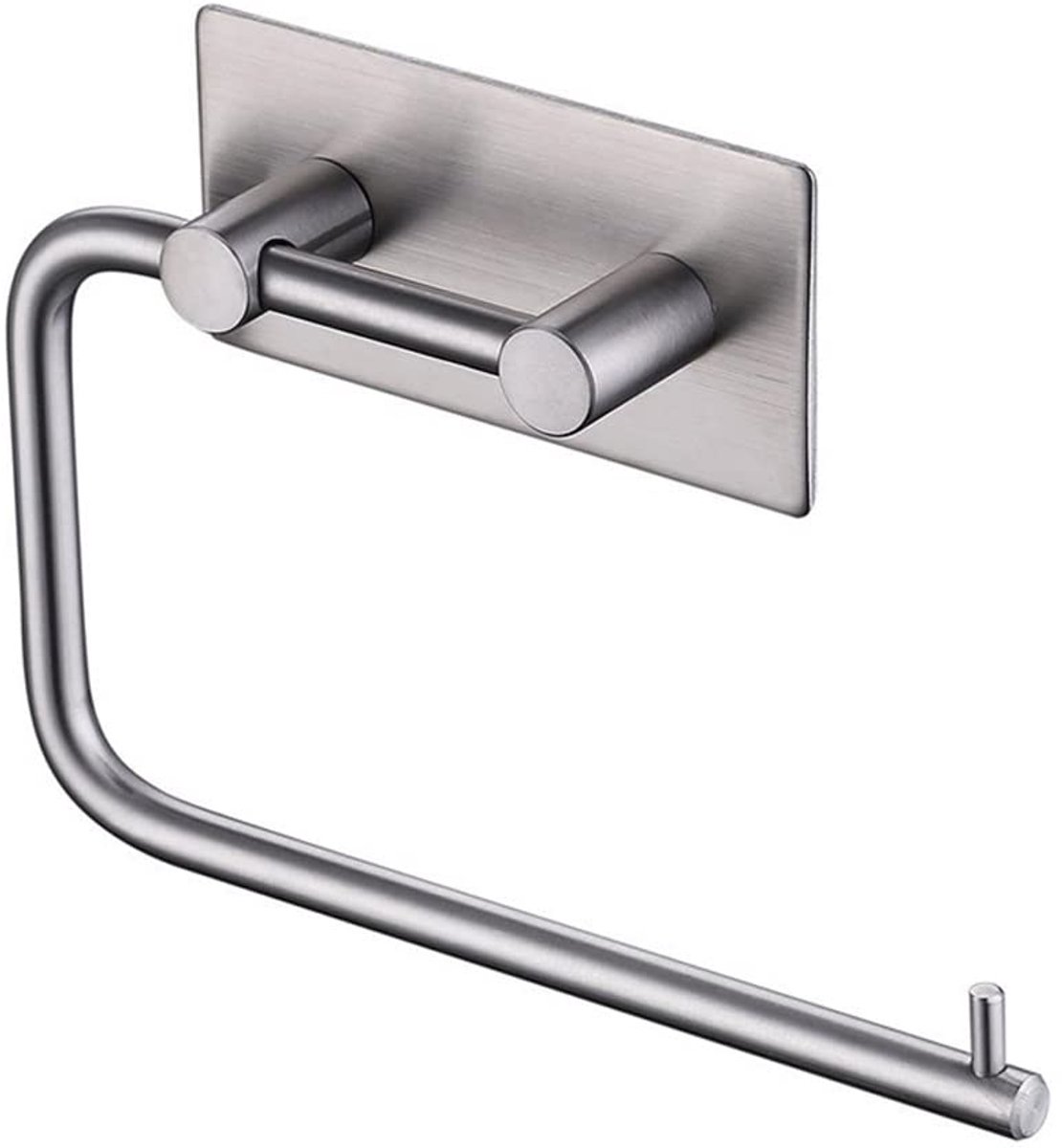 Zelfklevende geborstelde 304 roestvrijstalen toiletrolhouder L-vormig, boorloze wandpapierhouder met eindstop voor badkamer, toilet en keuken