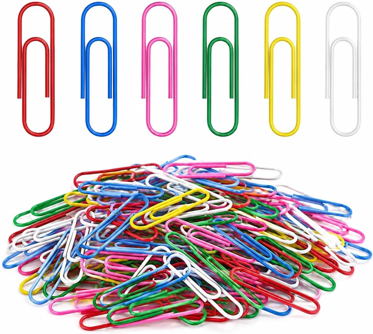 200 grote paperclips - 50 mm - kleurrijke paperclips met metalen en pvc-coating - voor papier - school - kantoor - bladwijzer en doe-het-zelf licht