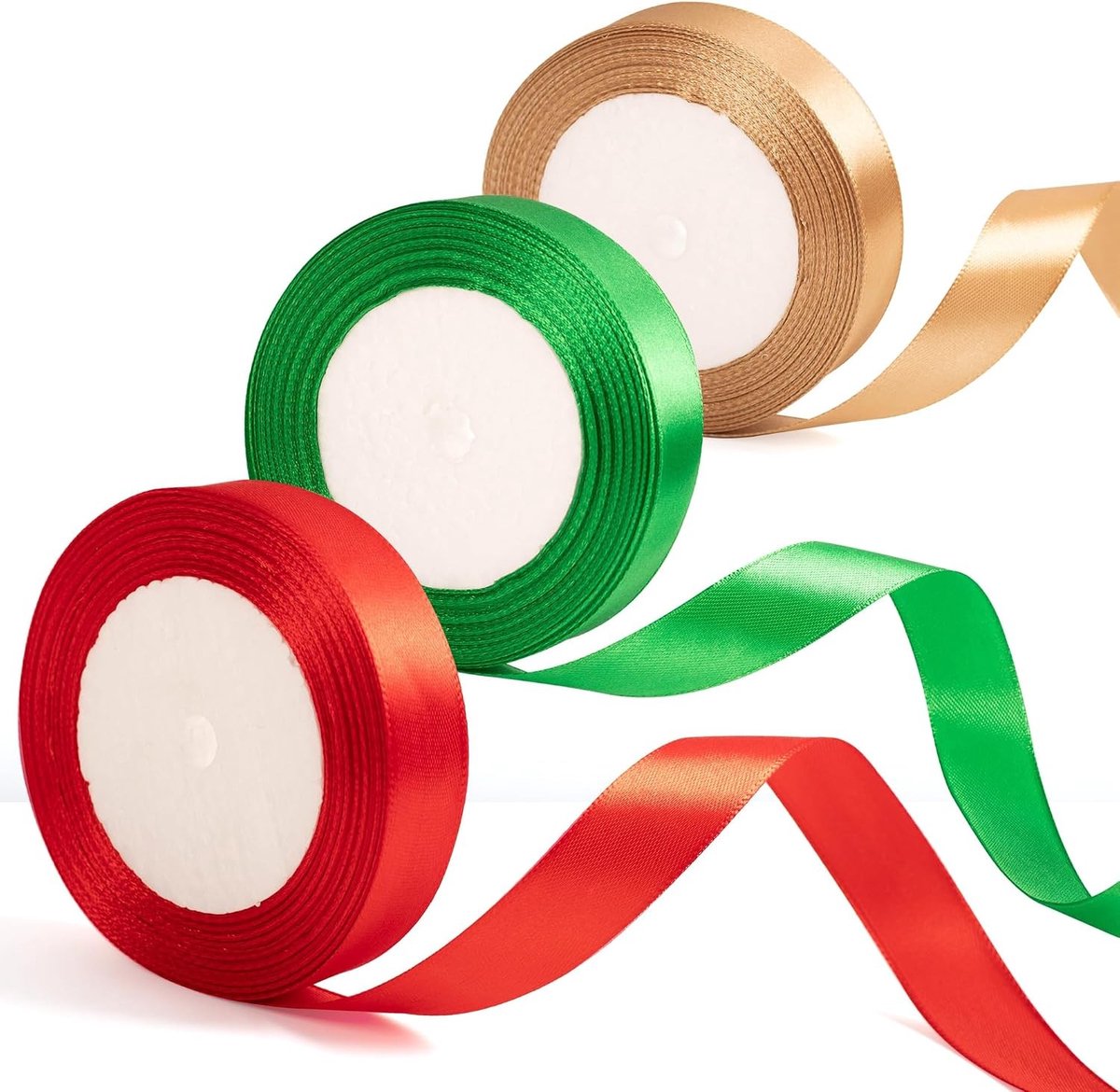 20mm Gouden, Rode en Groene Kerstribben voor Cadeauverpakking - 22m Satijnen Ribben voor Kerstcadeaus, Decoratie voor Taarten en Ambachtelijke Projecten