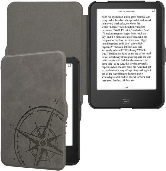 kwmobile e-reader hoesje geschikt voor Tolino Vision 1 / 2 / 3 / 4 HD hoes - Ereader flip case met standaard - Kunstleren e reader cover - Vintage Kompas design in grijs van kwmobile — afbeelding 5