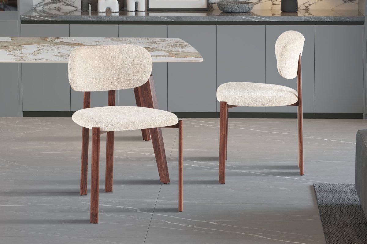 Rousseau Jade - Eetkamerstoel - Walnoot - Stof Fabb Raven 24 Beige - per stuk