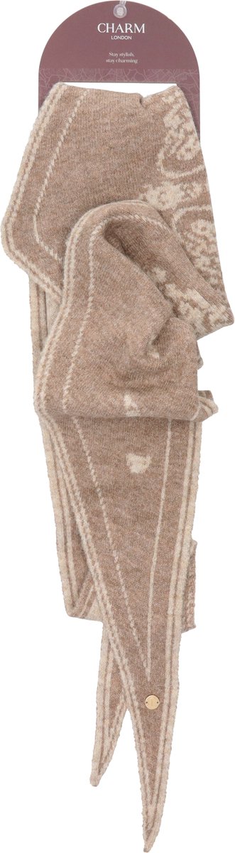 Charm London Winter Must Haves Sjaal - Onesize - Paisley Print - Dubbelzijdig - Bruin - Off White - Warme Wintersjaal - Dames - Taupe