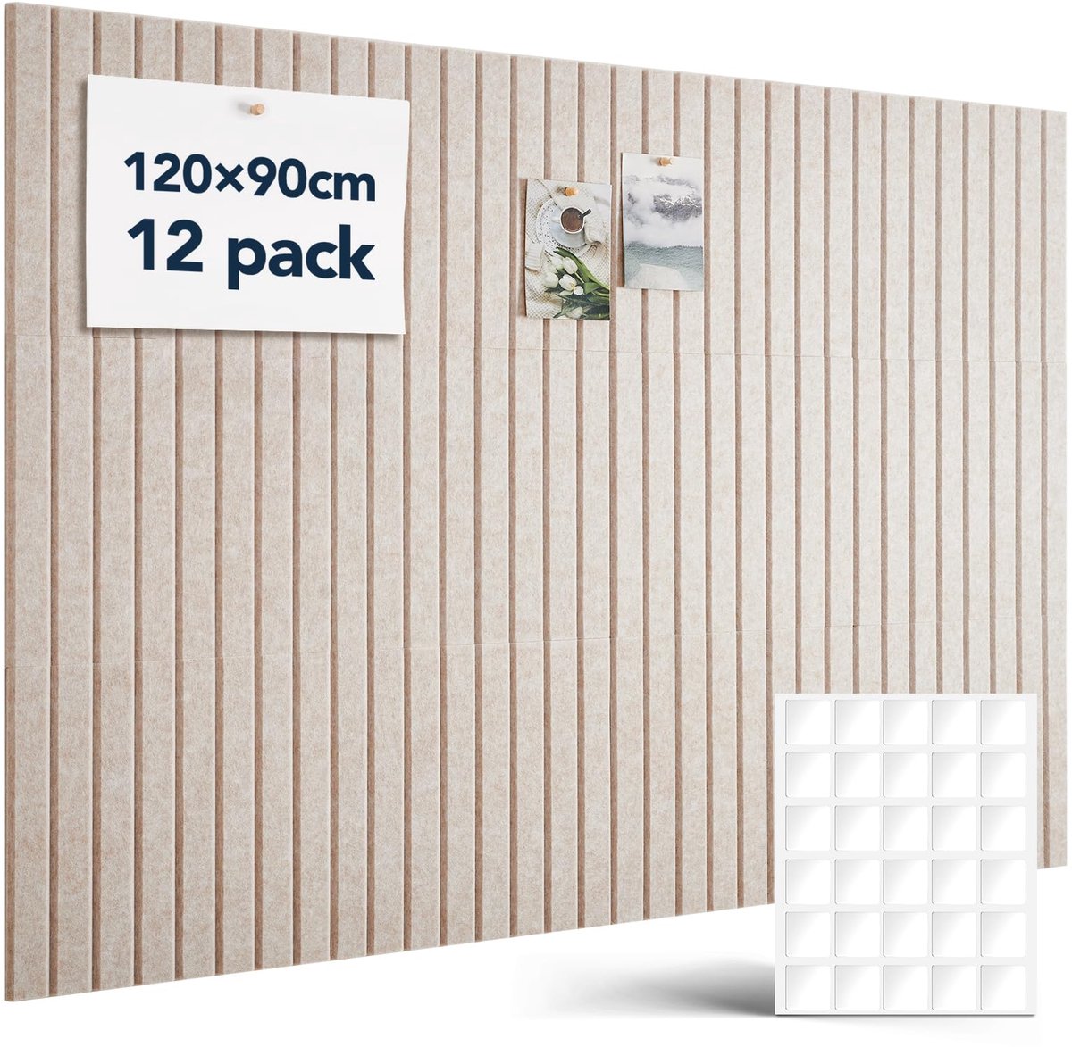 Famanu – Zelfklevend vilt prikbord, 120 x 90 cm, set van 12 stuks, camel kleur