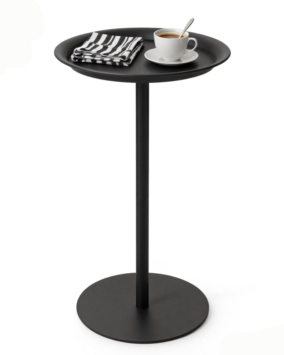 Famanu – Kleine ronde bijzettafel, voetstuk drinktafel voor kleine ruimtes, ideaal voor woonkamer, slaapkamer, badkamer of balkon, zwart