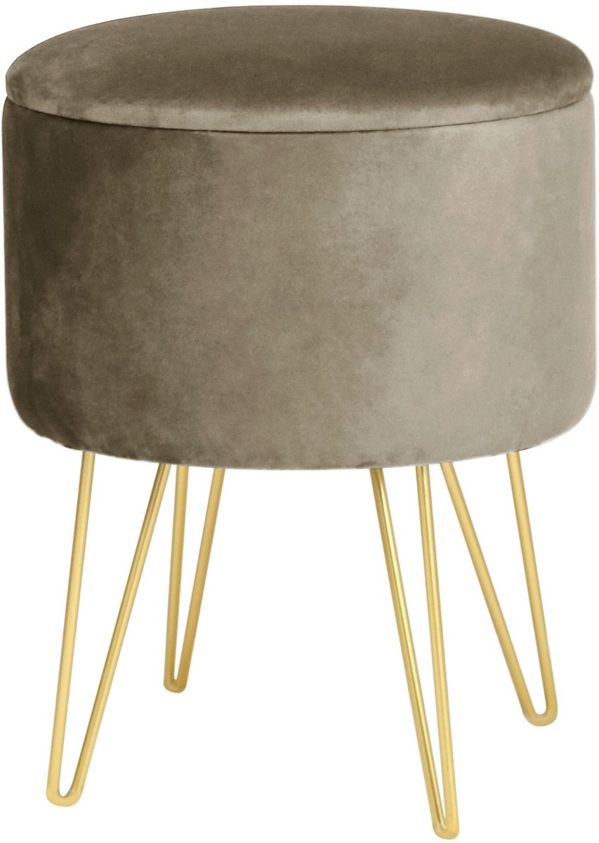 Famanu – Lili pouffe voetenbankje met opbergruimte, modern en velours gevoerd, opvallende kleur met metalen poten, ideaal voor de woonkamer, beige