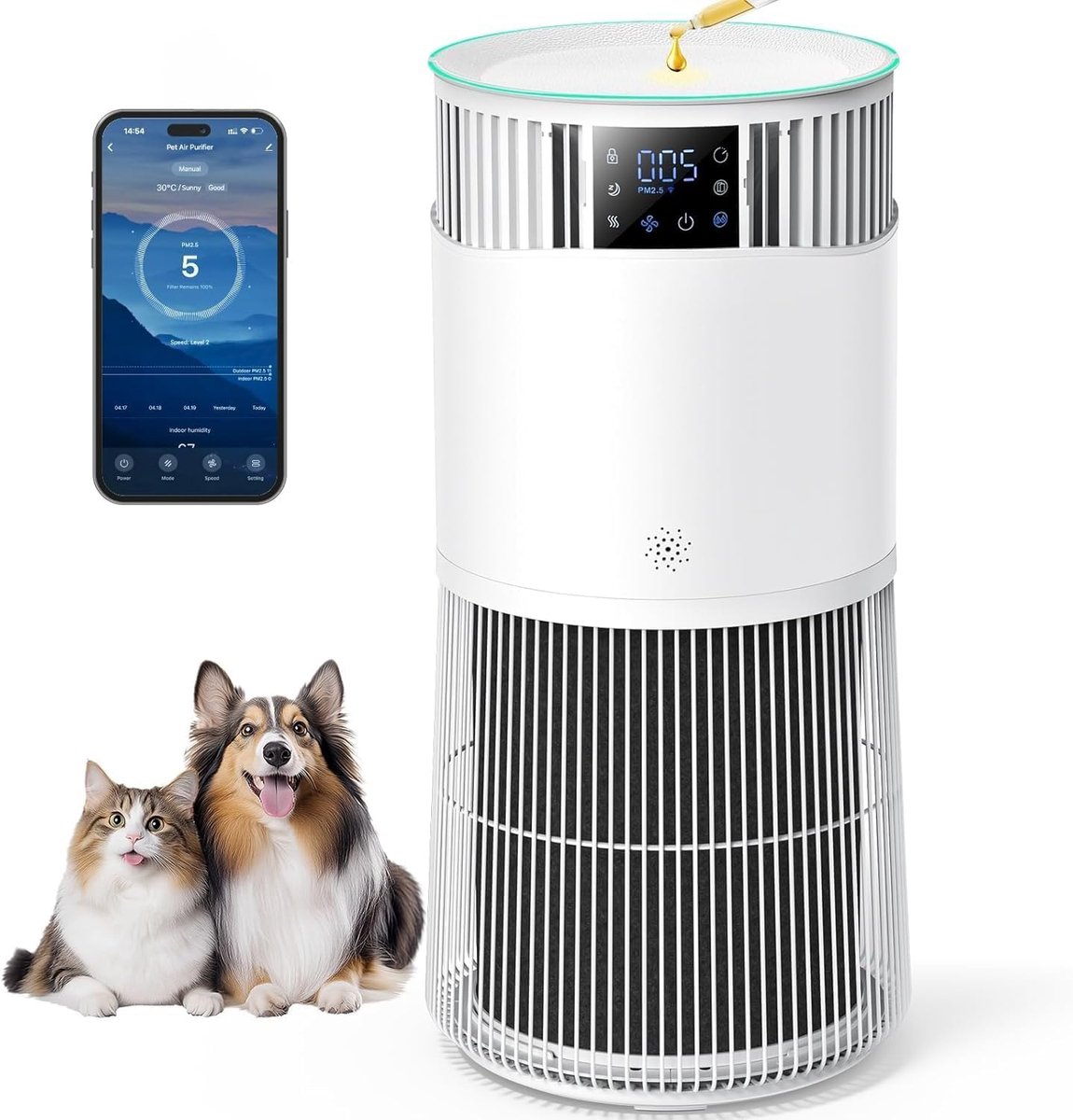 P2 Smart Luchtreiniger voor huisdieren met HEPA-filter, luchtreiniger met app, verwijdert 99,98% van allergenen rook - ShopVlot