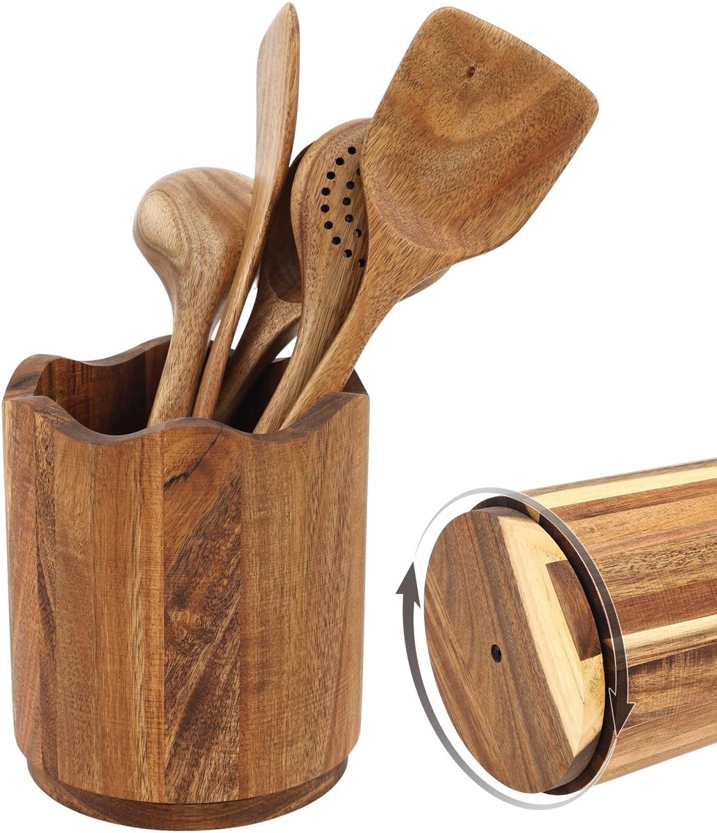 YERENCY Keukengereihouder van hout, 360° draaibare gebruiksvoorwerpenhouder, 17 x 15 cm, keukengereihouder met - ShopVlot