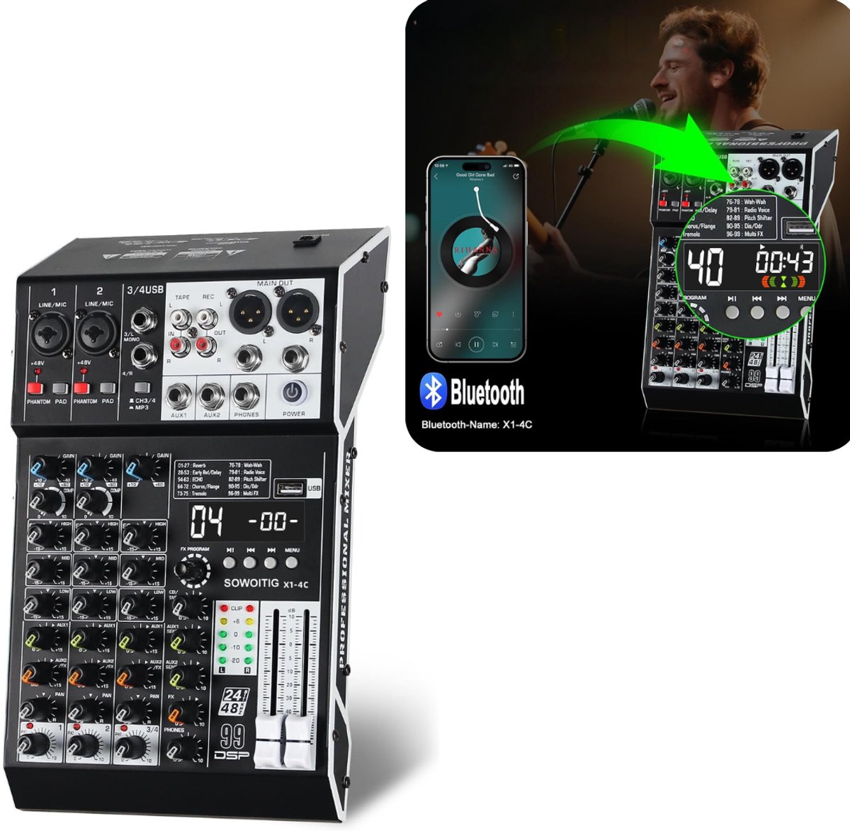 CRLYN® Audiomixer - DJ Mengpaneel - Muziek Maken - Zwart