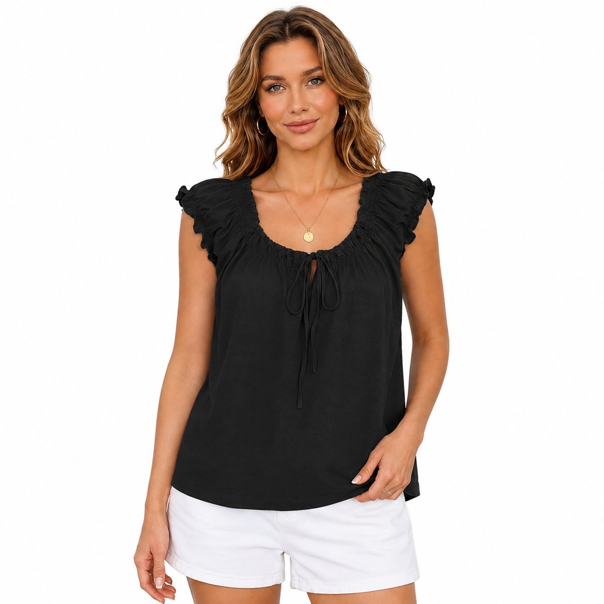 Imily Bela Dames Blouse met Vierkante Hals en Volantmouwen