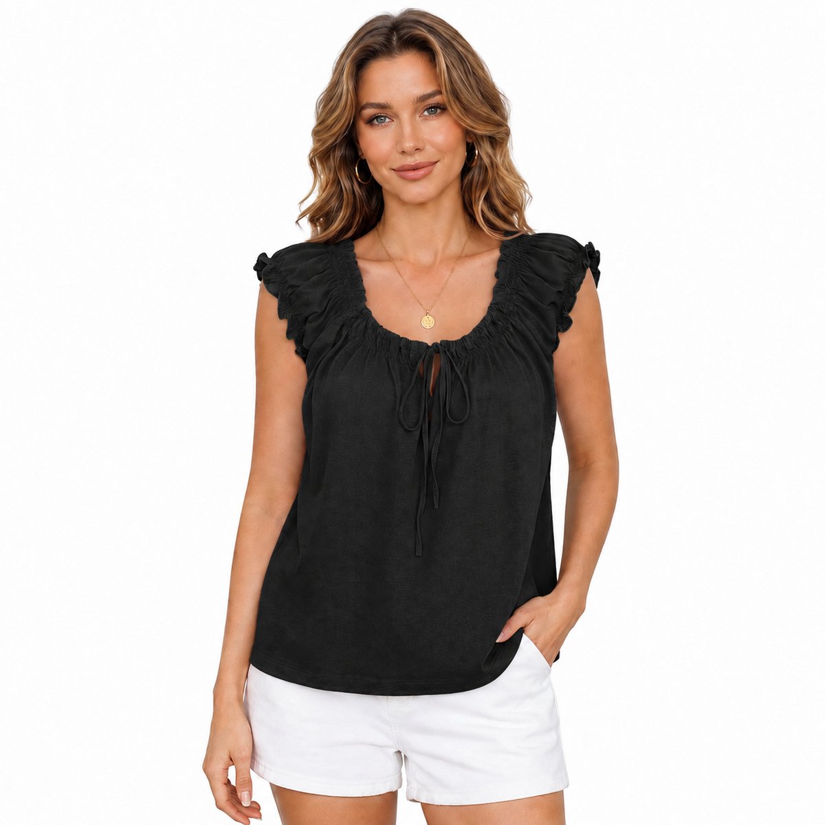 Imily Bela Dames Blouse met Vierkante Hals en Volantmouwen