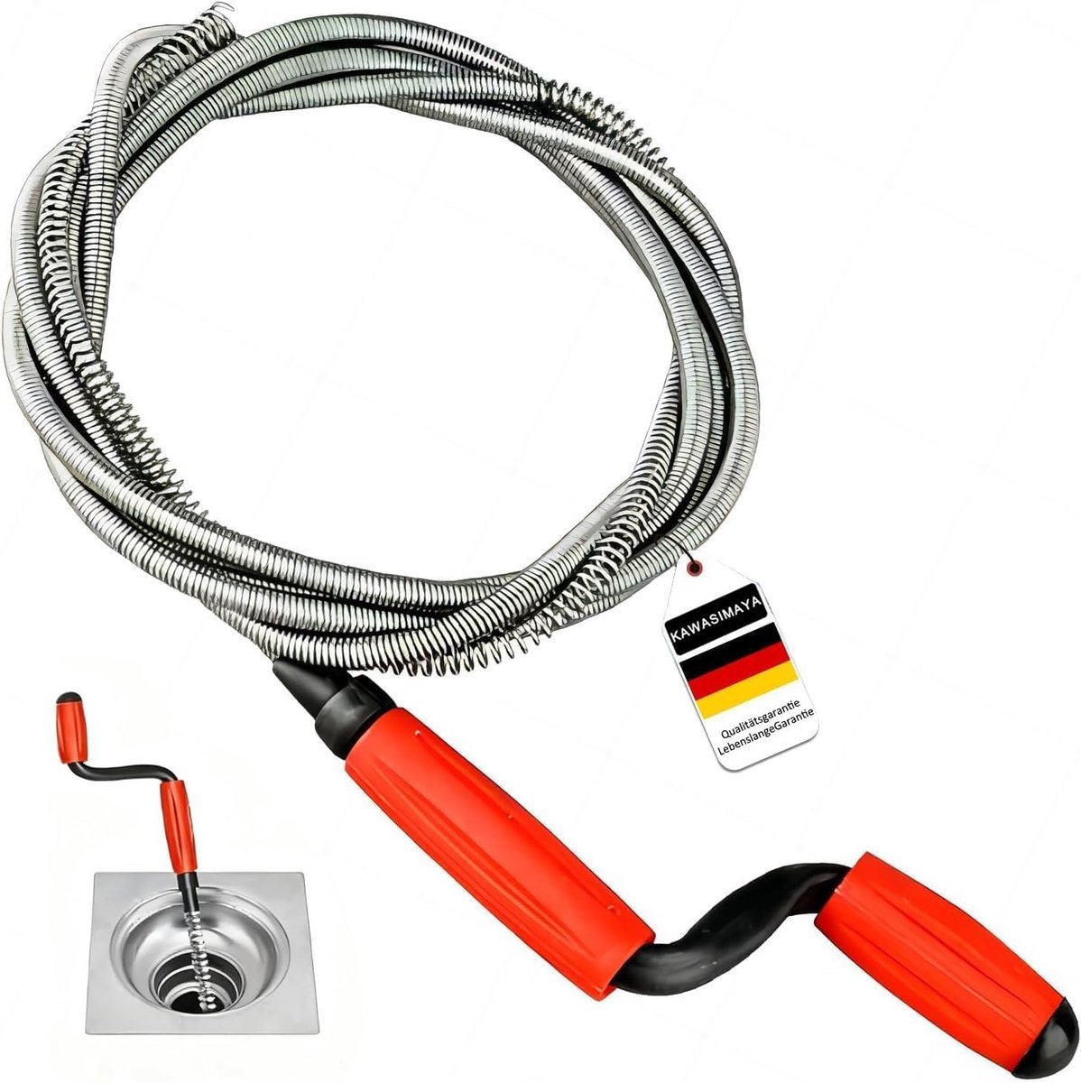 Afvoerreiniger met zwengel - Flexibel en Robuust - 3 m - Stalen Sonde voor Huishoudelijk Gebruik