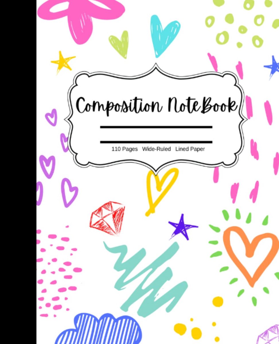 Composition Notebook: Cute Colorful Doodles, Wide Ruled Composition Notebook, 110 pages, Lined Paper, 7.5" x 9.25": - ShopVlot