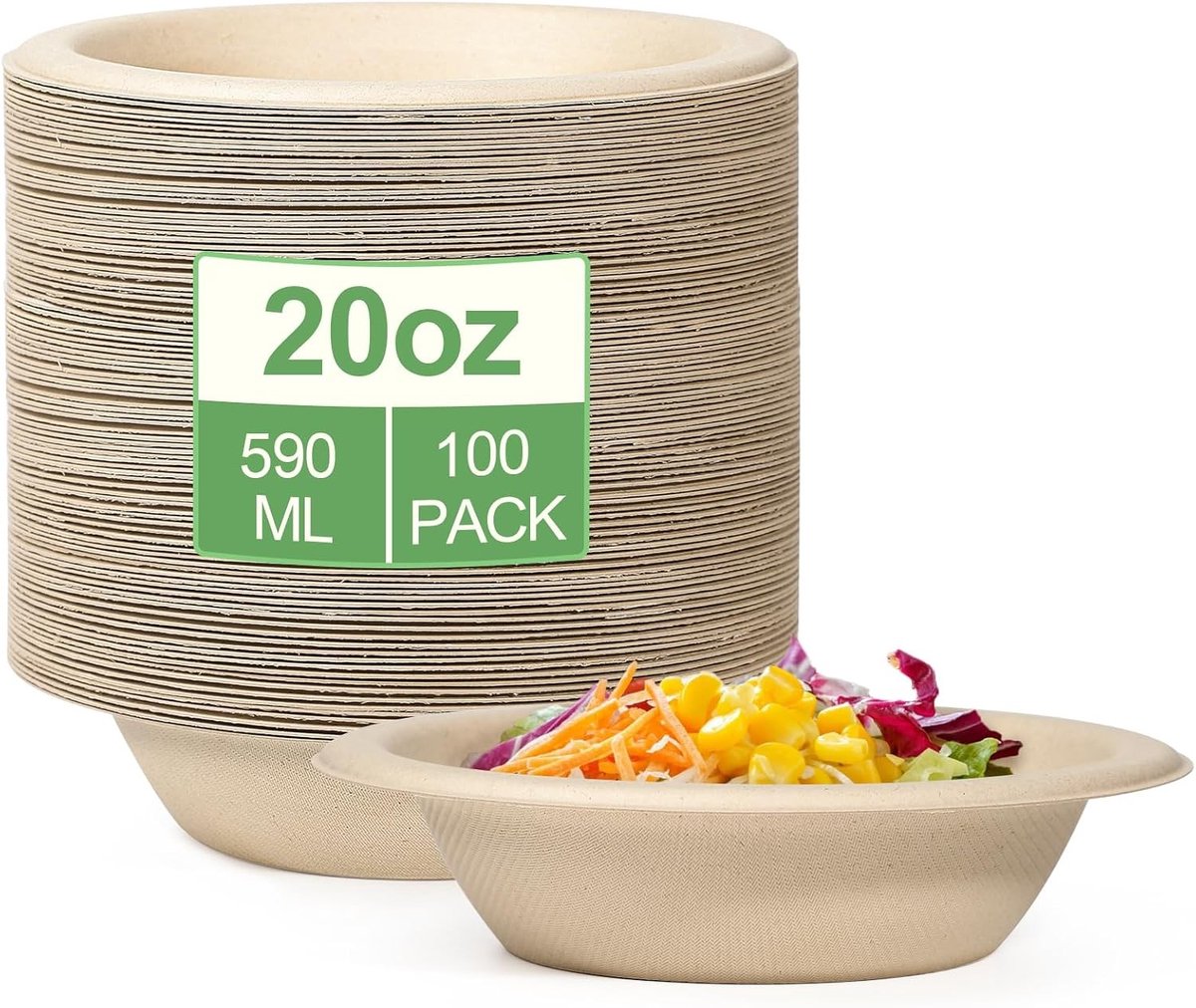 Witte Composteerbare Soepschalen - 590 ML - Suikerbuis - Voor Feesten en Dagelijks Gebruik