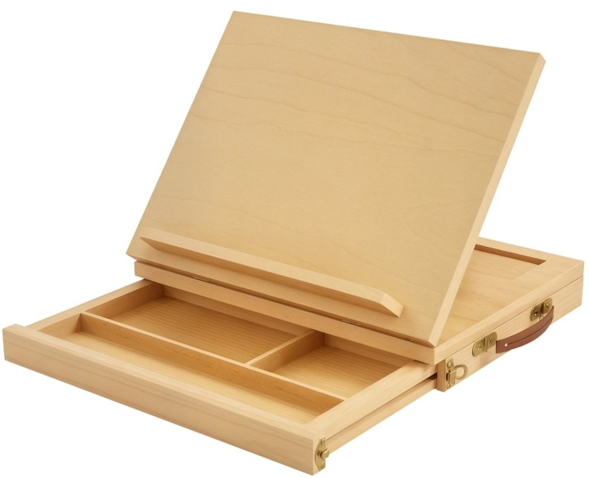 REDOM - Tafelstaffelei - Verstelbare hoek 0°-57° - Opvouwbaar met opberglade - Draaggreep - Beukenhout - Naturel hout - 33,5 x 26 x 26 cm